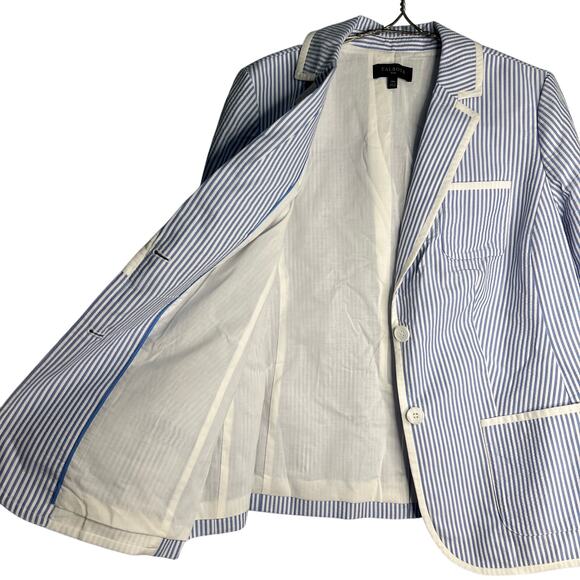 Talbots Size 14 Classic Summer Seersucker Blazer Jacket Lined Cotton Washable - Picture 5 of 13